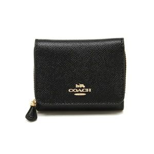 COACH NWT Small Trifold Wallet, Black/Light Gold